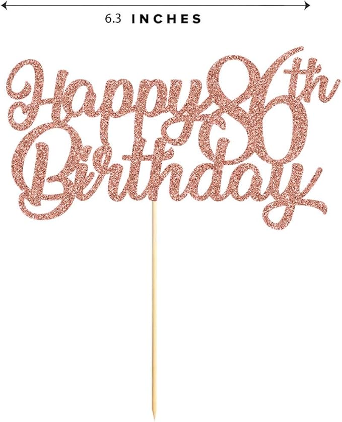 86th Birthday Cake Topper, Rose Gold Glitter Cheers To 86 Years Party Decoration, Supply