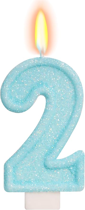Blue Birthday Candles - Number 2 Candle for 2nd Birthday Decorations for Girl Boys, Sky Blue Cake Decorations Sweet Theme Party Supplies