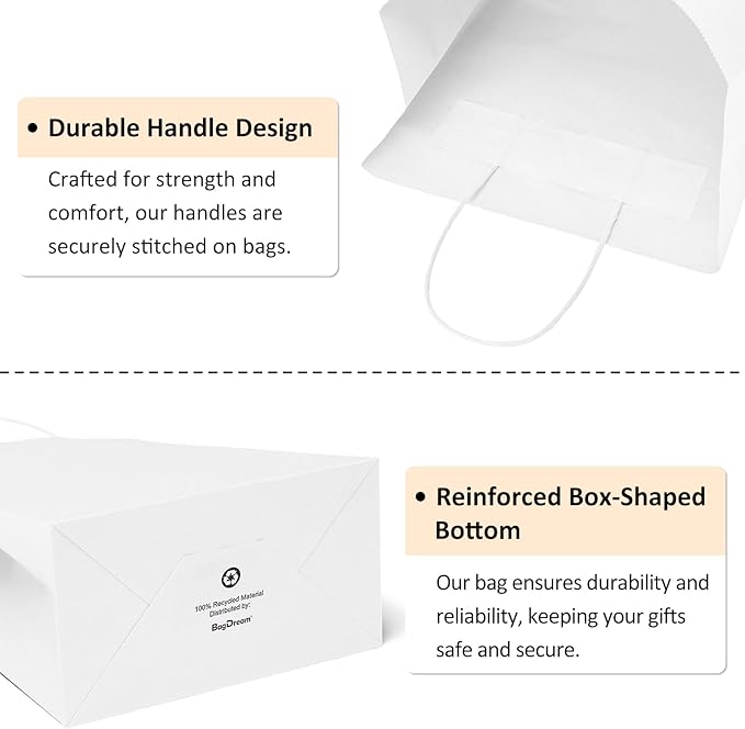 BagDream Small Gift Bags 25Pcs 5.25x3x8 Kraft White Paper Bags with Handles, for Small Gifts, Birthday, Wedding Party Favor, Retail Merchandise Paper Sacks