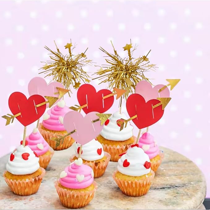 Sugar Robot - Valentines Hearts and Stars - Paper Hearts - Cupcake & Cake Topper Hand crafted set of 17