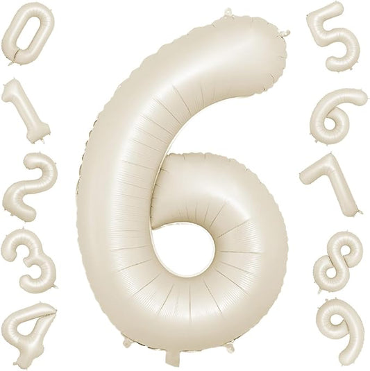 40 Inch Cream Number 6 Balloon, Beige Large 6th Birthday Balloons, Digital 6 Cream White Giant 6 Foil Balloon Helium for Boys Girls 6th Birthday Decorations Anniversary Baby Shower Party Supplies