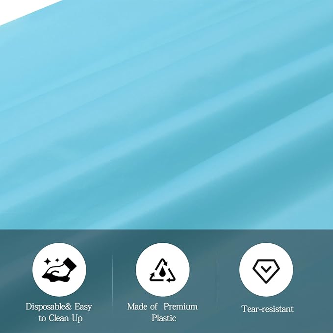 tujol Light Blue 6 Pack Plastic Table Cloth 54" x 108", Disposable Tablecloths Rectangle Table Cover, Plastic Tablecloths for Parties
