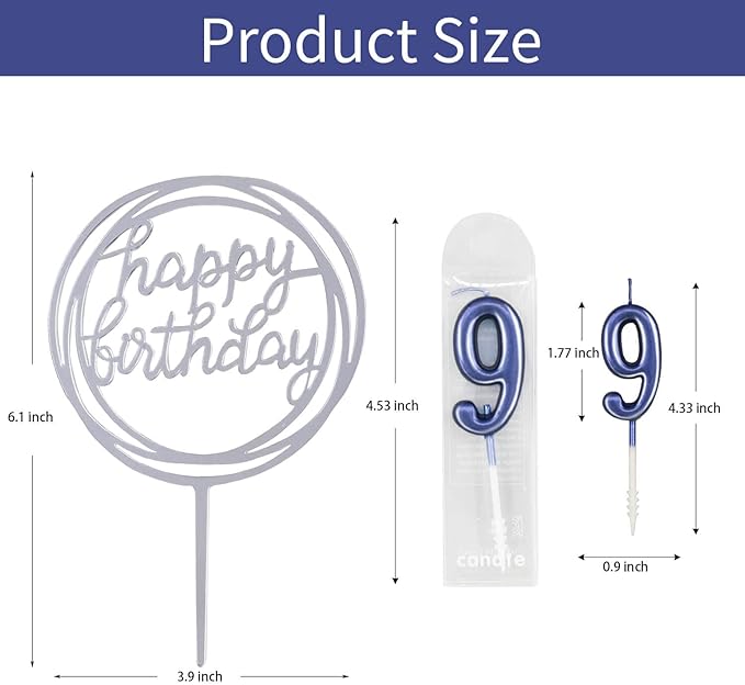 10-Piece Number Candles - Glitter Cake Toppers, Wedding & Birthday Cake Candles, Blue & Number 0-9