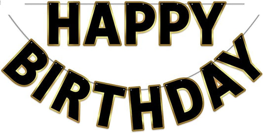 Happy Birthday Banner - 9ft Pre-Strung Happy Birthday Sign for Women, Men, Girls, Boys - No DIY Birthday Decorations & Party Supplies(Black Gold)