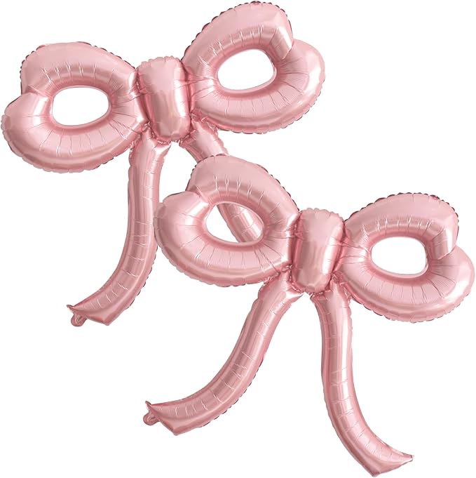 2 Pcs Pink Bow Balloons Bow Party Decorations for Girl Women Pink Bow Birthday Decorations Giant Foil Balloon for Baby Shower Bridal Engagement Wedding Decor Bachelorette Party Supplies