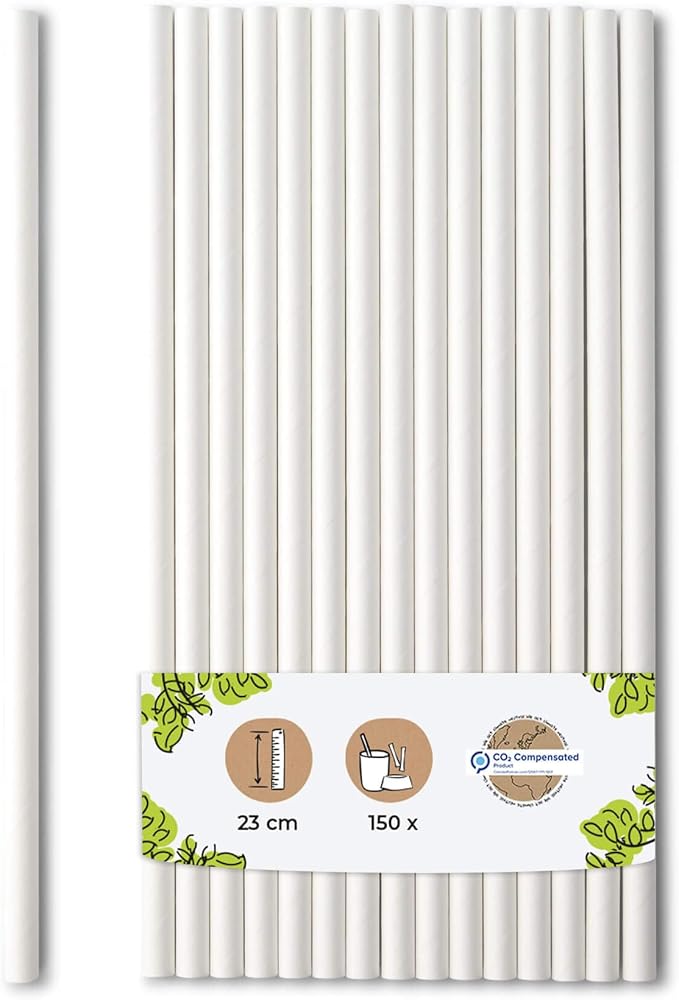 BIOZOYG 150 Pack 9 Inch White Paper Straws - Jumbo, Biodegradable & Compostable, Perfect for Smoothies, Milkshakes & More