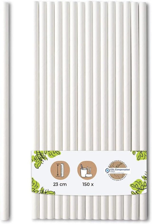 BIOZOYG 150 Pack 9 Inch White Paper Straws - Jumbo, Biodegradable & Compostable, Perfect for Smoothies, Milkshakes & More