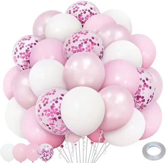 Light Pink and White Balloons, 12 Inch Pink White Balloons with Confetti Balloons for Wedding Bridal Shower Baby Shower Pink Birthday Decorations