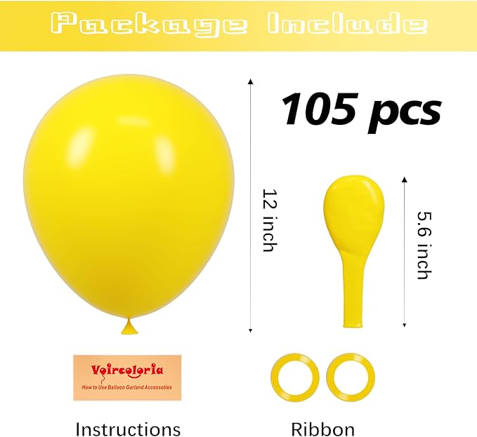 Voircoloria 105pcs Lemon Yellow Balloons 12inch Party Latex Balloons for Boys Girls Birthday Baby Shower Gender Reveal Wedding Sunflower Party Decorations