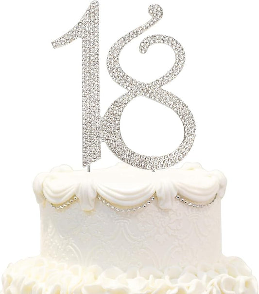 Bling Crystal Rhinestone 18 Birthday Cake Topper - Best Keepsake | 18th Party Decorations Silver