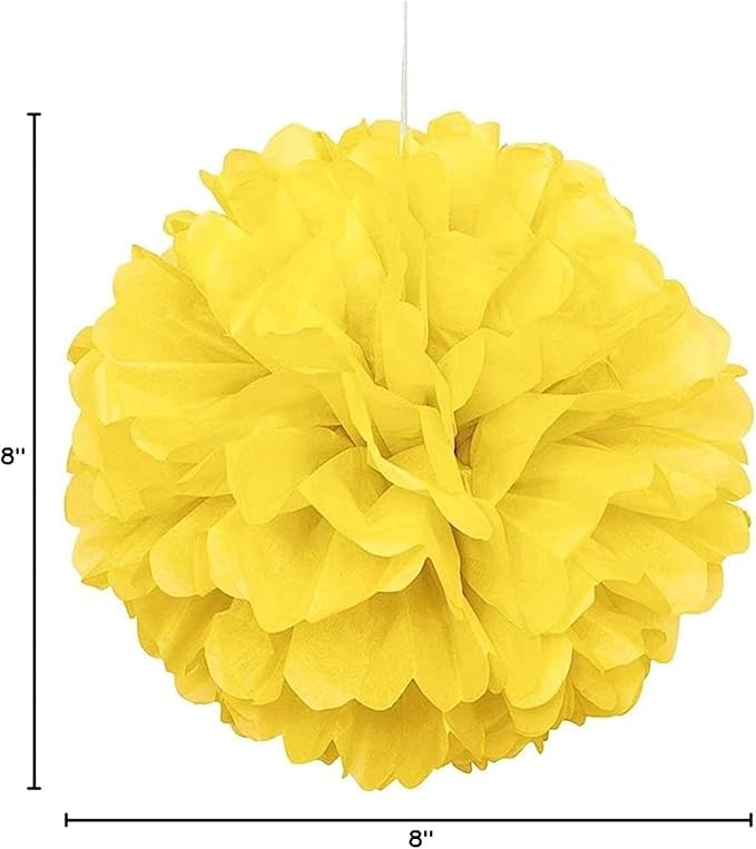 XIKSXITN 12 pc Blue Yellow Tissue Paper Pom poms-Hanging Paper Pom Poms Paper Flowers Ball for Party Decorative(8&10&12 inch)