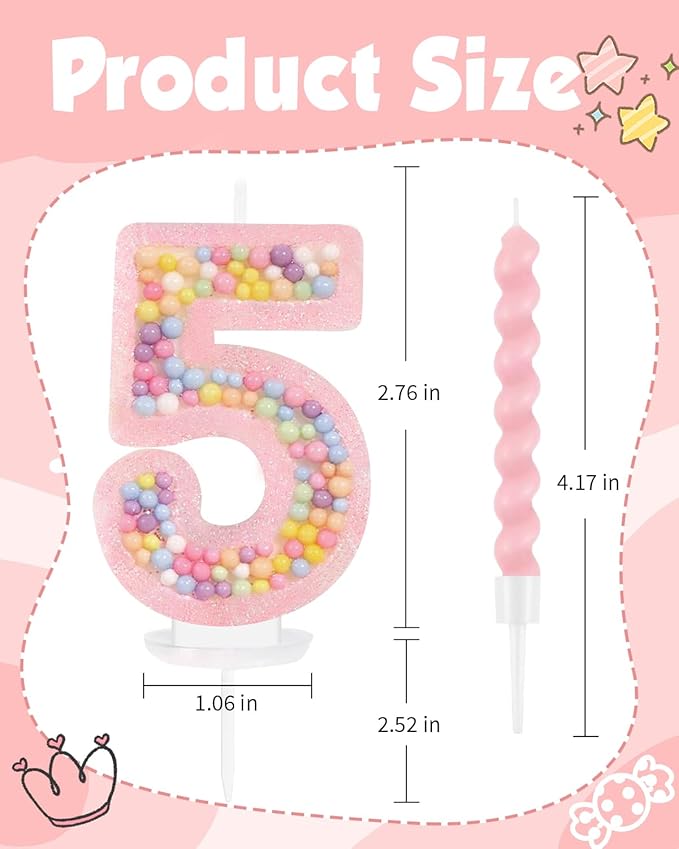 Birthday Candles for Cake, Macaron Number Candles, Cake Candles with Greeting Card for Birthday Party Wedding Anniversary Celebrations (5 Candle)