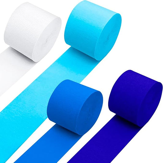 PheiLa Blue Party Decorations, 4 Rolls Blue and White Paper Party Streamers for Birthday Party Wedding Baby Bridal Shower Decoration, 1.77 Inch x 82 Ft/Roll, 328ft