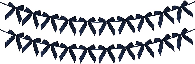 2pcs Navy Blue Bow Garland Banner - 8.3 Feet Coquette Ribbon Bow Decorations for Baby Shower, Birthday Party, Bridal Shower Decor (Navy Blue)
