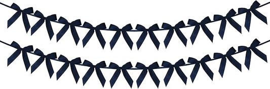 2pcs Navy Blue Bow Garland Banner - 8.3 Feet Coquette Ribbon Bow Decorations for Baby Shower, Birthday Party, Bridal Shower Decor (Navy Blue)