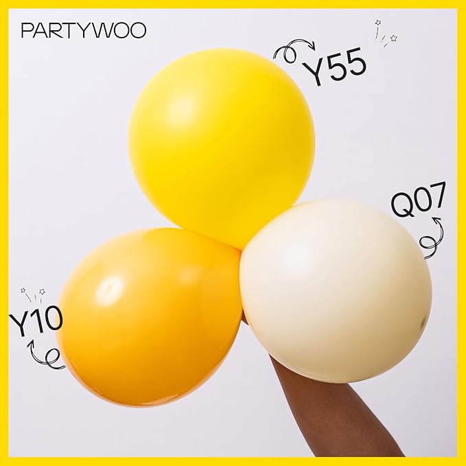 PartyWoo Yellow Balloons 152pcs Different Sizes of 18 12 10 5 Inch Matte Yellow Latex Balloon Arch Kit Garland for Easter Bee Baby Shower Sunflower Birthday Graduation Party Decorations Yellow-Y55