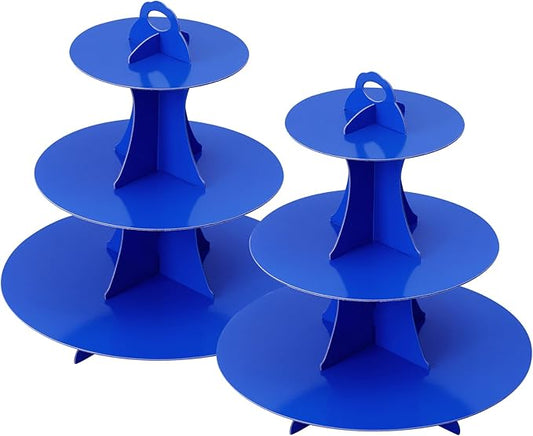 Soleebee 3-Tier Round Cupcake Stand, Cardboard Cupcake Tower, Dessert Cup Cake Stand Tower for Birthday Wedding Party Decoration, Cupcake Tier Stand 2 Set (Dark Blue)