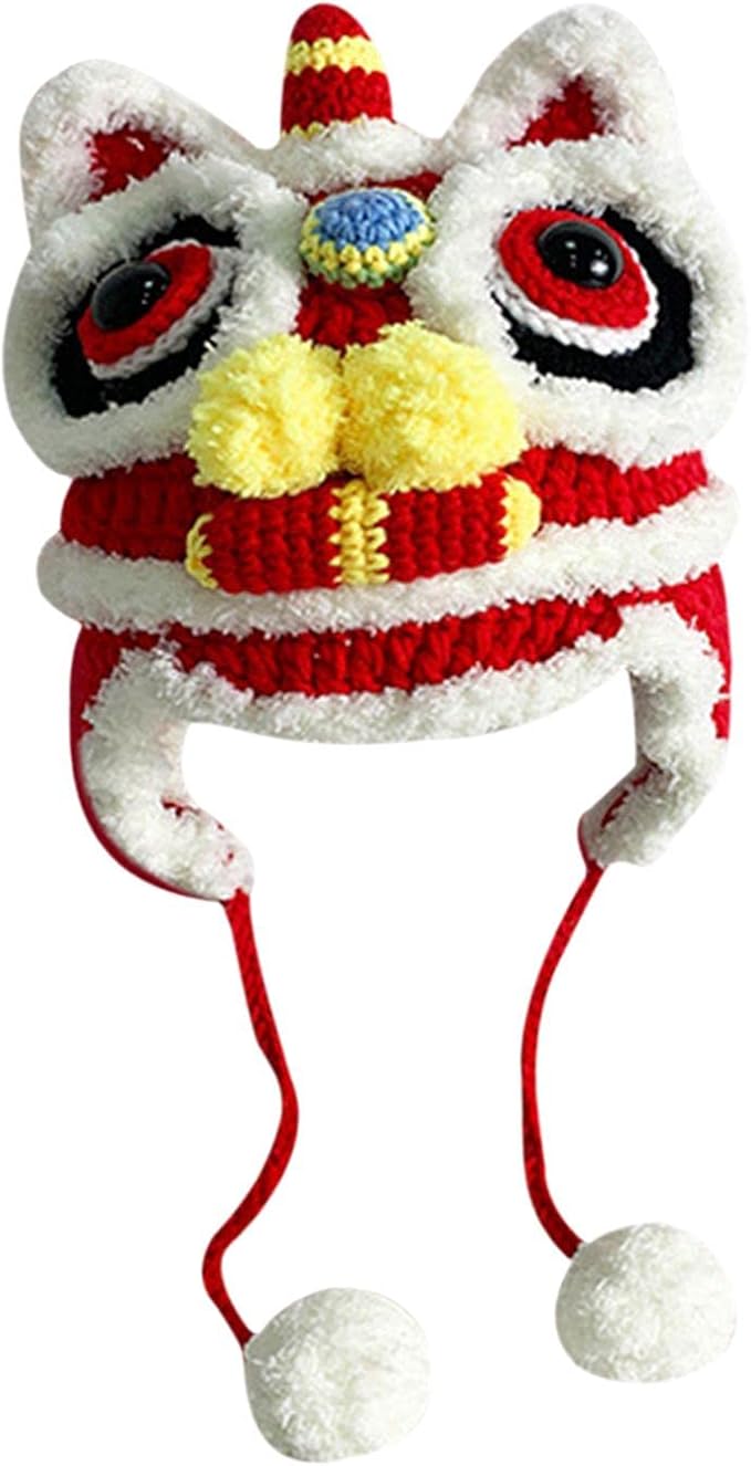 New Year Hat Chinese Style Headdress with Pom Spring Holiday Costume Supplies for Chinese New Year Favors Gifts, kid red