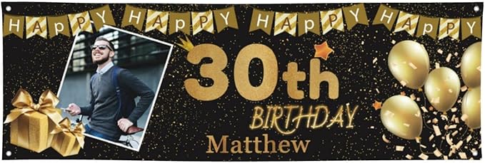 Happy Birthday Banner Personalized Name Photo Age Custom Birthday Banners and Signs Customize for Birthday Party Decoration 6'x2'