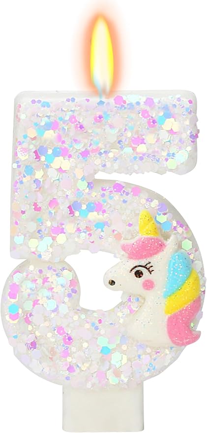 Birthday Candles - Number 5 Candle, Unicorn Party Supplies, Birthday Decorations for Cake Topper, Cartoon Theme Party Favors
