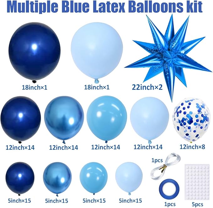 KARLURE Blue Balloons Arch Kit, Different Shades Navy Blue Balloons for Blue Graduation Decorations 2026 Grad Class Memorial Day Baby Shower Boy Men Birthday World Cup Party Decorations
