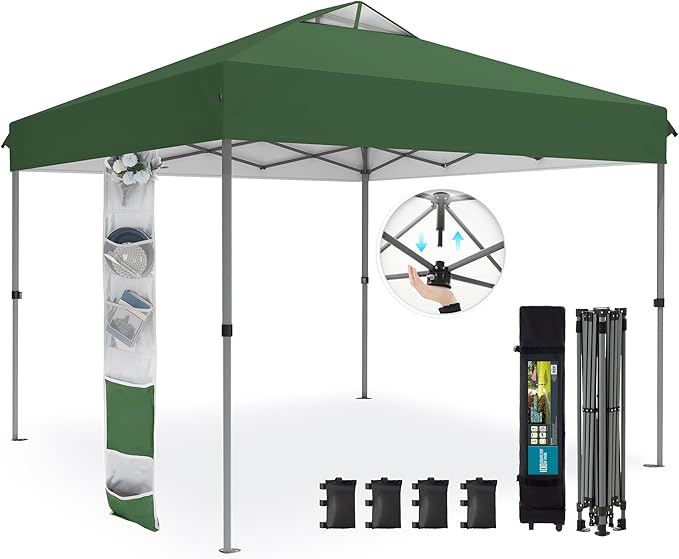 Sophia & William Canopy Tent Pop Up 10x10 ft, One Person Push Set Up Tent, Outdoor Canopies Shelter Heavy Duty Straight Legs with 4 Sandbags & Guy Ropes, 1 Roller Bag & Storage Bag, 8 Stakes, UPF50+