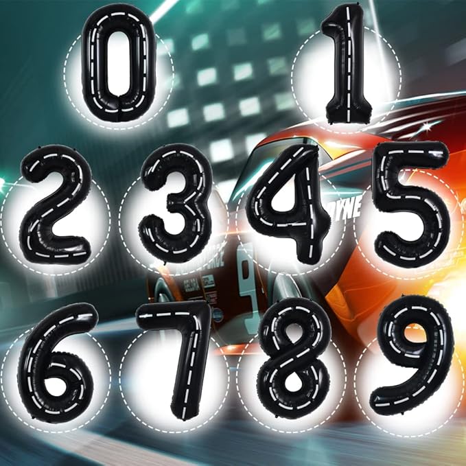 TONIFUL Race Car Black Balloons Car Birthday Party Supplies,40 Inch Giant Jumbo Helium Foil Mylar Big Number 3 Digital 3 Balloons for Boy's Birthday Party Truck Race Car Theme Party Decorations