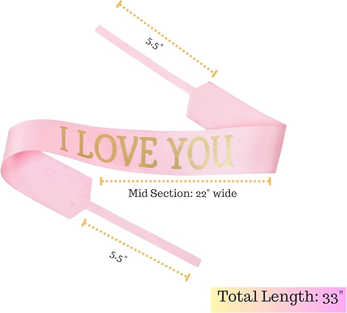 Set of 12 Bouquet Banner Grosgrain Ribbon Tie Wrap Printed Sash Florist Bulk Supply for Floral Arrangements (Pink - I Love You)