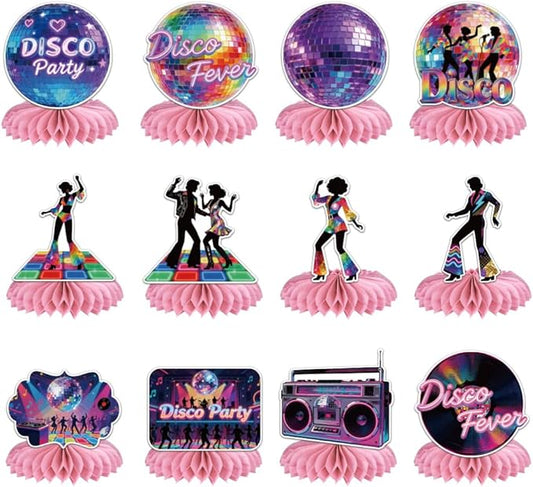 ANATTASOUL 12PCS Table Honeycomb Centerpieces Vintage Disco Birthday Party Decorations for Table, 7.48"*6.2" Honeycomb Decorations for Wedding, Christmas, Anniversary, Home Decor
