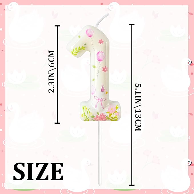Number 1 Birthday Candle for Cake – Goose Inspired Design with Floral, Balloon & Leaf Details – Farm Theme Cake Topper for Birthday Party Decoration