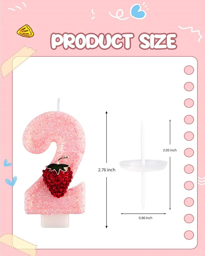 Birthday Candles for Cake, Pink Number Candles, Cake Candles with Greeting Card for Birthday Party Wedding Anniversary Celebrations (Strawberry 2 Candle)