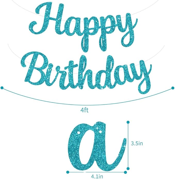 BEISHIDA Happy Birthday Banner - NO DIY,Light Blue 10Feet Pre-Strung-Glitter Birthday Sign Garland Backdrop Decorations for Women men Party