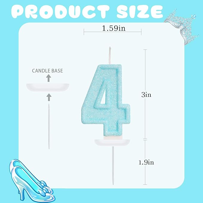 Blue Birthday Candles - Number 4 Candle for 4th Birthday Decorations Girl Boy, Sky Blue Cake Decorations Sweet Theme Party Supplies
