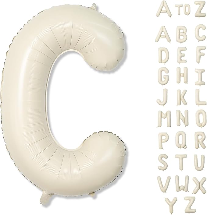 Giant Alphabet C Foil Balloons, Nude Cream White Custom Mylar Letters Balloon Birthday Decor, 40 Inch Helium Self Inflating Beige C Name Balloons Letter for Girls Baby Shower Party Decoration Supplies