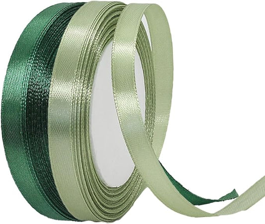2 Rolls Sage Green Ribbon, 3/8 Inch 50 Yards Dusty Sage Dark Green Satin Fabric Ribbon for Wedding Party, Gift Wrapping, Baby Shower, Flower Bouquets, DIY Crafts, Birthday and Christmas Decorations