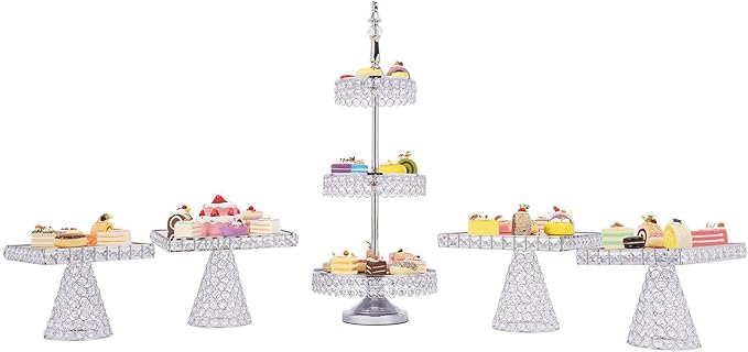 5 PCS Cake Stand Set,Crystal Dessert Table Display Set Tiered Cupcake Holder Candy Fruit Plate Decoration for Wedding Birthday Party Celebration