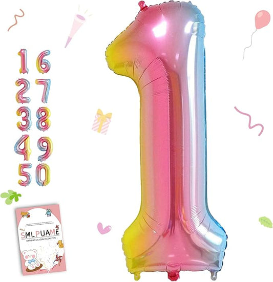 40 Inch Number Balloons 0-9 Rainbow Gradient Large Number 1 Balloons, Digital Balloons for Birthday Party Celebration Decorations, Helium Foil Number Balloons for Wedding Anniversary