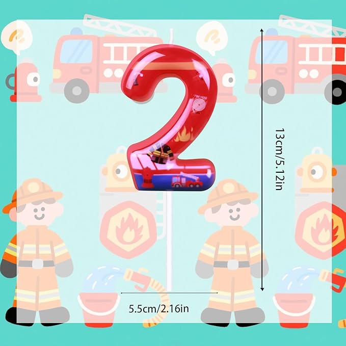 Number 11 Candle, Firetruck Fireman Cake Decoration, 11th Birthday Candle Birthday Party Supplies Firefighter Themed Cake Topper Decorations for Kids Boy Girl Party Decor (red, Number 11)
