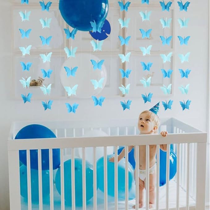 Butterfly Banner Decorative Paper Garland for Wedding Baby Shower Birthday Theme Decor 110 Inches Long Pack of 2 Pieces Blue