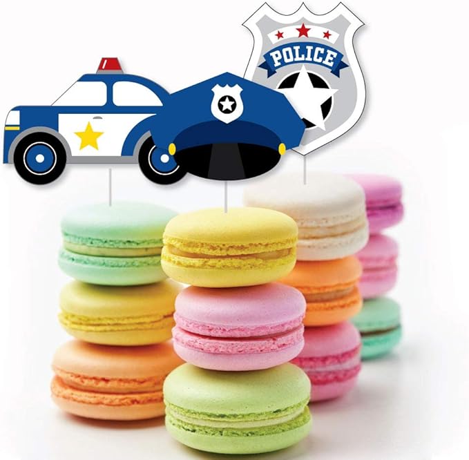 Big Dot of Happiness Calling All Units - Police - Dessert Cupcake Toppers - Cop Birthday Party or Baby Shower Clear Treat Picks - Set of 24