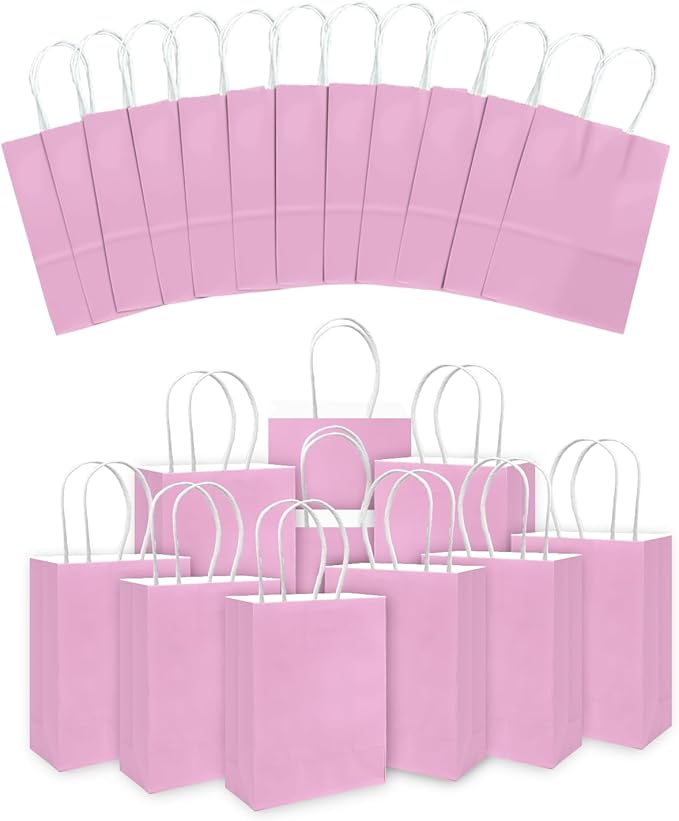 qiqee 24PCS Small Gift Bag with Handles Bulk 8.3"x6"x3" Gift Bags Pink Purple Bags Multiple Uses (Small Size)