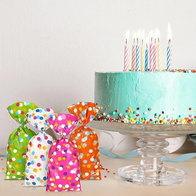 Vibrant Rainbow Polka Dots Cellophane Bags - (Pack of 20) - Premium Quality & Eye-Catching Multi-Color Design - Perfect for Parties, Gifts & Favors