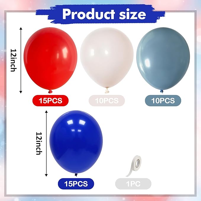 Red White and Blue Balloons, Memorial Day Patriotic 250th Anniversary USA Baseball Balloon Red Royal Blue Balloons for Birthday Graduation 4th of July Independence Day Patriotic Party Decorations