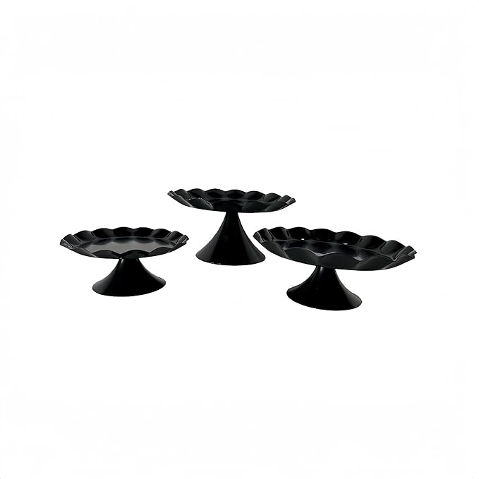 3 Pcs Metal Cake Stand Set, Scalloped Edge Cupcake Tray Dessert Display Platter, Decorative Serving Stand for Wedding, Birthday, Tea Party,Baby Show (Black)
