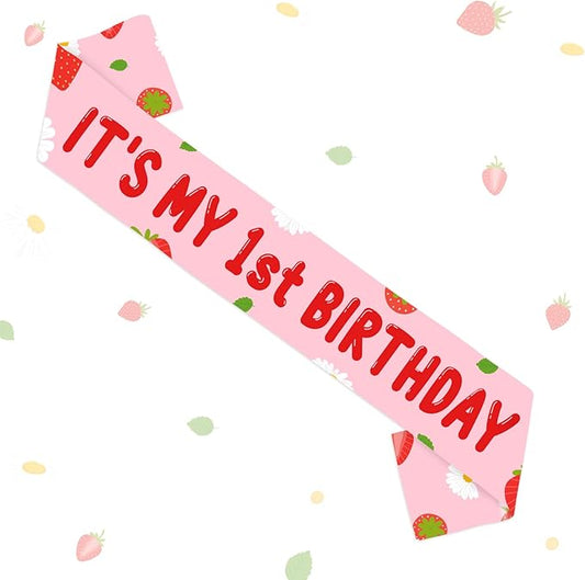 Strawberry Daisy Birthday Sash Sweet Berry Party Favor It's My Birthday Sash Hippie Daisy Flower Party Decor for Happy Bday Sweet Berry Sashes for Daughter