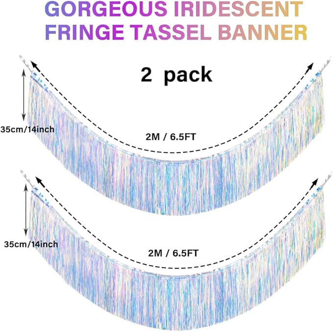 Gorgeous Holographic Fringe Banner for Party Decorations - 4 LayersThick, 2 Pack | LILF Premium Fringe Tassel Garland Party Streamers for Birthday Wedding Graduation Christmas Home Decor