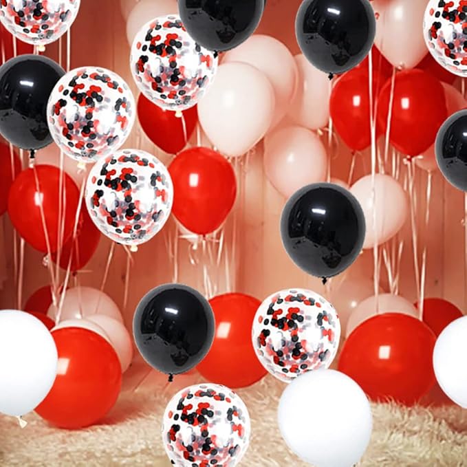 Red Black White Balloon Garland Arch Kit - Red Black Balloons White Balloons Mixed Confetti Balloons for Casino Birthday Retirement Graduations 2025 Party Decorations
