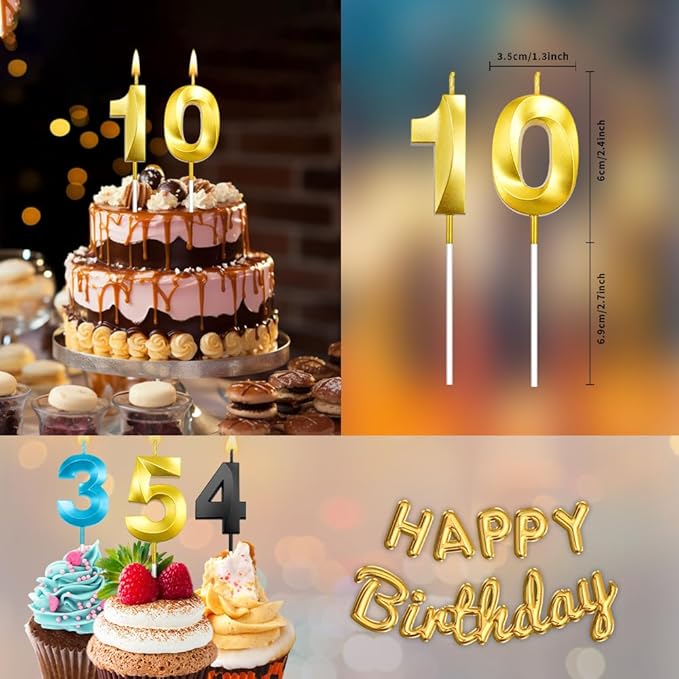 10 Birthday Candle for 10th Birthday Decorations for Boys Number 10 Candle Boy 10 Candle Birthday Girl 10th Birthday Cake Topper Gold Number Candles (10 Gold)