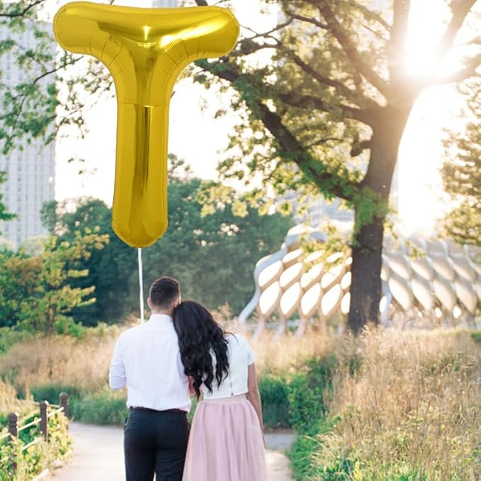 TONIFUL 40 Inch Large Gold Letter T Balloons, Foil Mylar Big Balloons for 2026 New Year Eve Graduation Wedding Baby Shower Birthday Party Anniversary Supplies Decorations
