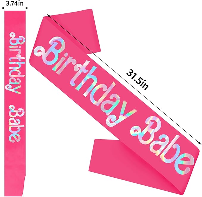 Birthday Babe Sash with Iridescent Foil, Hot Pink Birthday Sash for Girls, Women. Happy Bday Sash for Official Teenager Sweet 16, 21st 30th 40th 50th or Any Other Bday Party